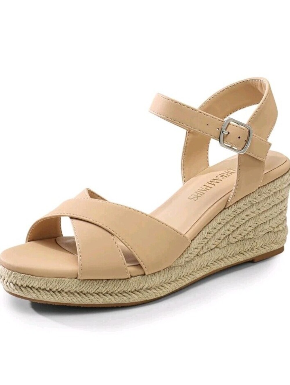 DREAM PAIRS Women's Size 7.5 Cream Espadrille Wedge Platform Sandal